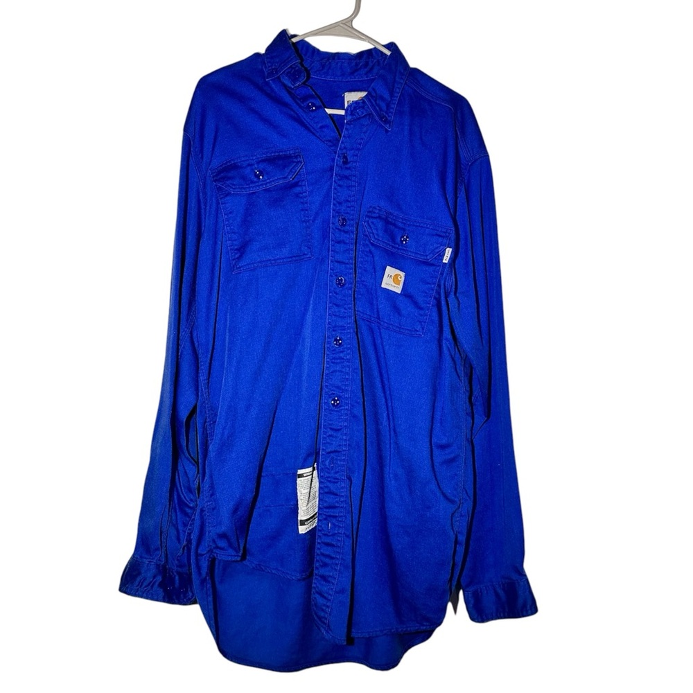 Carhartt FR Shirt Men’s Blue Button Down 2 HRC Flame Resistant Size Large Tall
